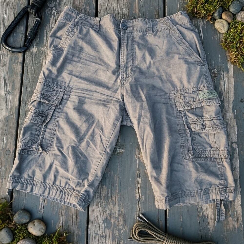 Vintage Unionbay Cargo Shorts Size 36 Grey Y2K Grunge Skater Gorpcore Utility